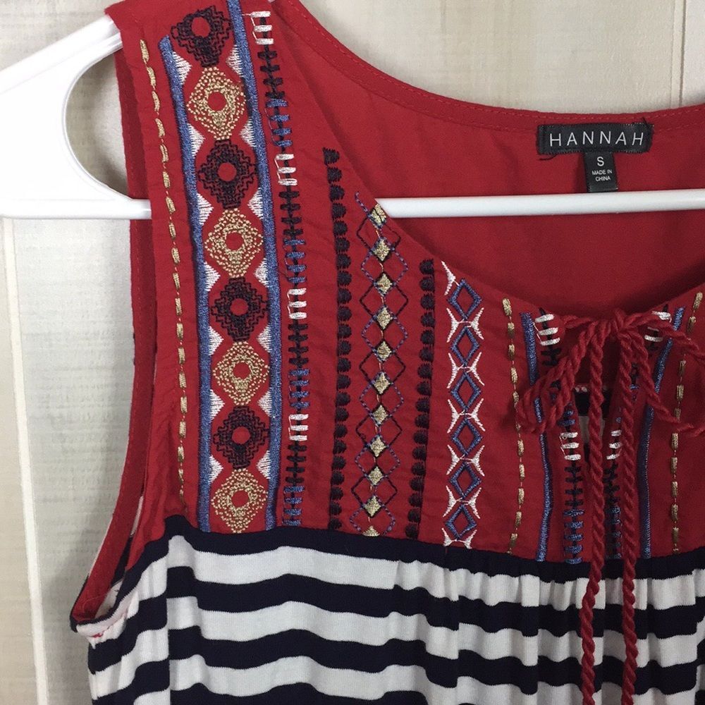 Hannah Womens Striped Embroidered Tank Top Size Small - Picture 3 of 11